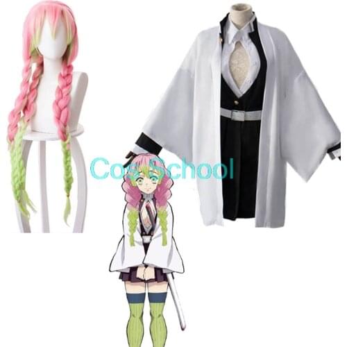 Cos School Kanroji Mitsuri Costumes Demon Slayer: Kimetsu no Yaiba Mitsuri Kanroji Cosplay Wigs Kisatsutai Uniforms Costumes