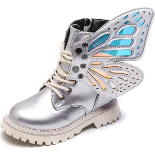 Childrens Martin Boots 2021 New Girls Wings Fashion Colorful Short Boots with Cotton Girls Single Boots Hot Leisure Butterfly