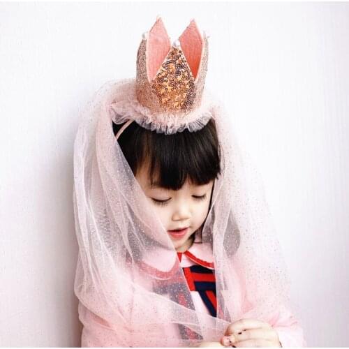 Childrens Sequined Big Crown Flower Girl Veil Baby Headdress Birthday Net Yarn Headband Girls Hair Band Hair Accessories
