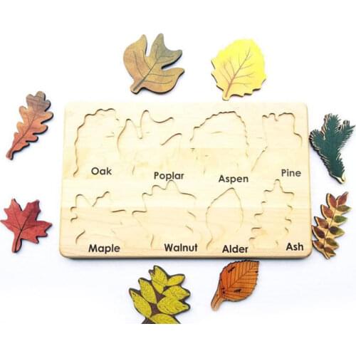 Kids Montessori Wooden Leaf Puzzle Wall Decorative Art Handicraft Wall Decor 3D Wooden Matching Game Toys Brinquedos Infantil