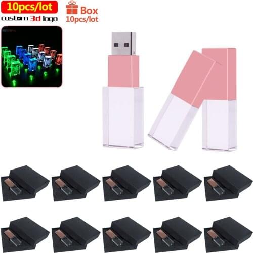 10pcs/lot free custom 3d logo USB Flash Drive Crystal Pen Drive 64GB 32GB 16GB 128GB 4GBUSB Stick 2.0 Pendrive For photography