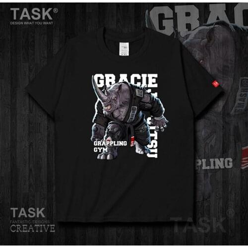 Brazilian Jujitsu Rhinoceros Illustration Mens T-Shirt Cotton Round Neck Short Sleeve T Shirt