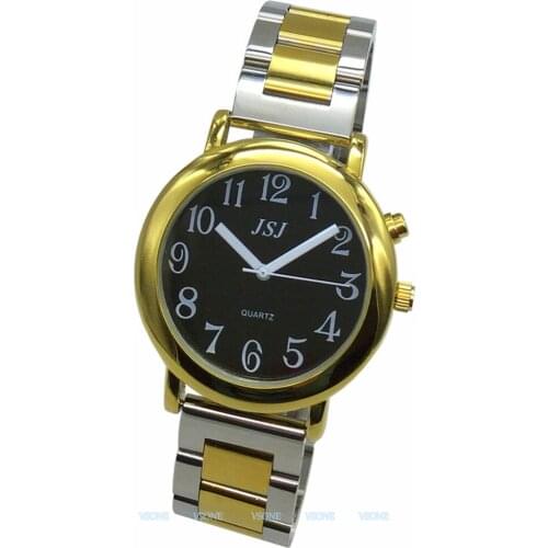 English Talking Watch with Alarm Function, Talking Date and time, Black Dial, Folding Clasp, Golden Case TAG-605