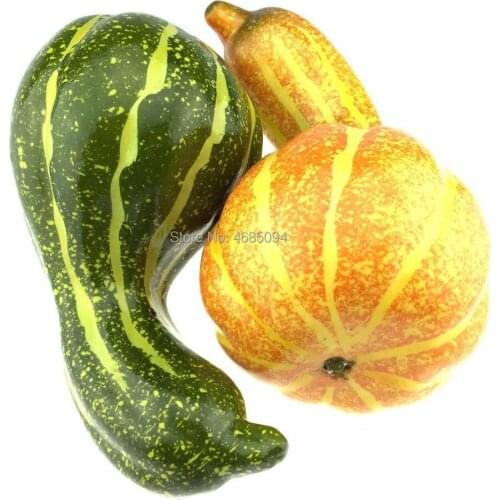 Gresorth 10'' Artificial Curved Yellow Green Pumpkin Fake Vegetable Halloween Home Party Decoration - 2 pcs