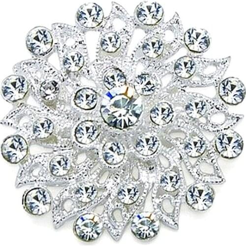 Sparkly Silver Tone Clear Rhinestone Crystal Diamante Small Flower Pin Brooches Women