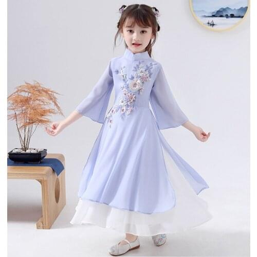 Chinese Traditional Girls Hanfu Cheongsam Dress Kids Photography Dress Vintage Children Ancient Princess Perform Dress Cosplay