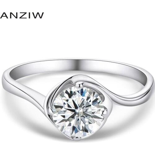 ANZIW 4 Prongs 1ct Round Cut Moissanite Diamond Solitaire Rings 925 Sterling Silver Engagement Wedding Moissanite Rings خواتم فض