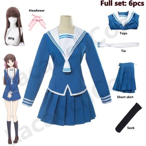 New Anime Fruits Basket Cosplay Costumes Honda Tooru Costumes School Student Uniform Wig Black Sock Full set 6pcs