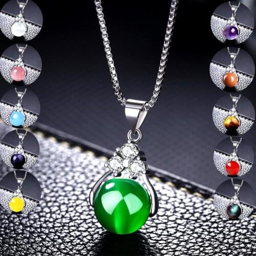 Beautiful Cat Eye Pendant Necklaces Round Natural Stone Fashion Necklace Birthday Party Gift Statement Necklace Bulk 20pcs GN07