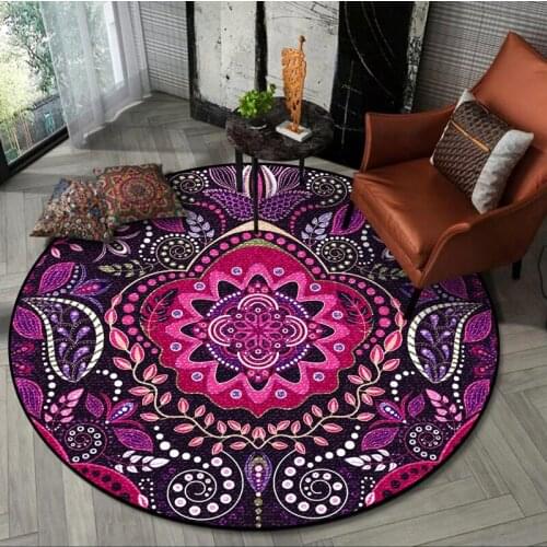 Bohemian Style Round Mandala Rug Floral Living Room Non-slip Rug Childrens Bedroom Hanging Chair Floor Curtain Doormat