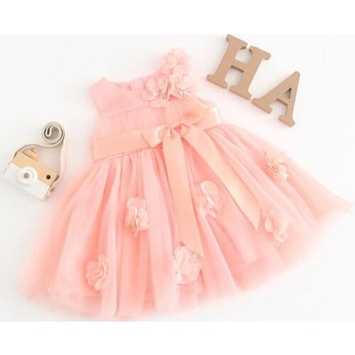 Summer Casual Baby Girls Sleeveless 3D Floral Design Dress Kids Toddler Princess Pageant Sundress