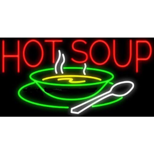 Hot Soup Bowl and Spoon Eating Dishes Restaurant Neon Sign Real Glass Tube Bar Party Home Decoration Display Neon Signs 37"X20"
