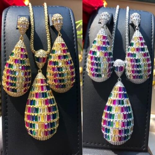 Missvikki Luxury Women Wedding Top AAA Crystal Waterdrop Pendant Earrings Necklace Jewelry Set New Design Fashion Shiny Gift