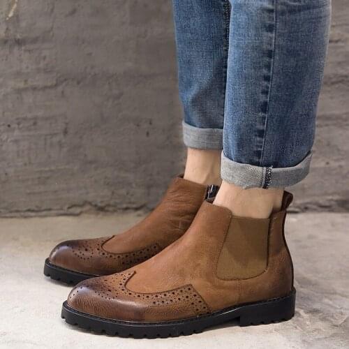 High Quality Classic Chelsea Boots Men 2020 Vintage Zipper Brogue Ankle Boots British Style Winter Brown Black Biker Boots