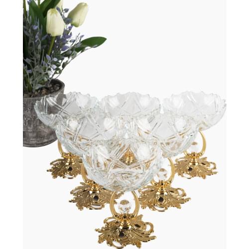 6 Piece Glass Ice Cream Service Cups Bowl Gold Colour Dessert Cold Hot Food Dish Coctail Serve Decorative Kitchen Home