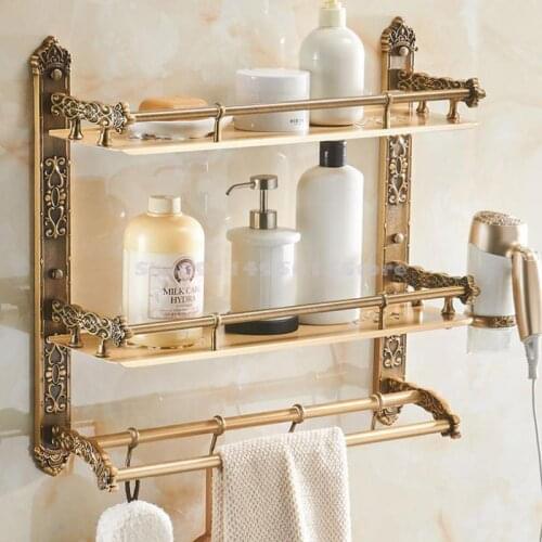 Punch-free Toilet Cosmetic Storage Rack Retro Bathroom Wall Hanging European Style Pendant Folding Towel Rack