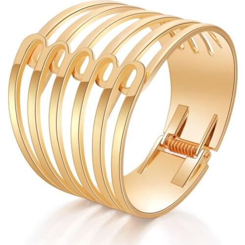 ORNAPEADIA New Popular Multi-layer Hollow Alloy Spring Magnetic Buckle Bracelet Creative Metal Wide Side Bracelet Wholesale