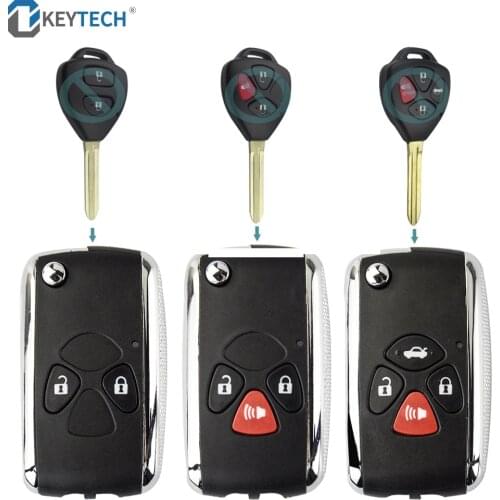 OkeyTech Replacement Folding Flip Remote Car Key Case for For Toyota Corolla RAV4 Camry Avlon 2/3/4 Buttons Fob Uncut Blade
