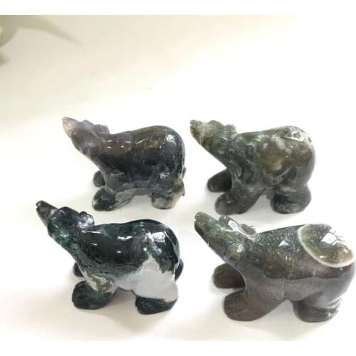 Factory Wholesale Crystal Gemstone High Quality Moss Agate Hand Carved Polar Bear For Gift And Decoration YHM