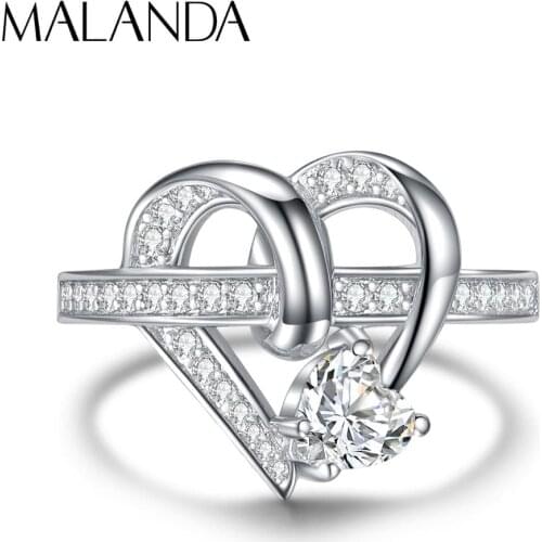 Malanda Original Design New Fashion Intertwined Heart Shape Rings For Women Top Zircon Silver Color Ring Girl Lover Gift