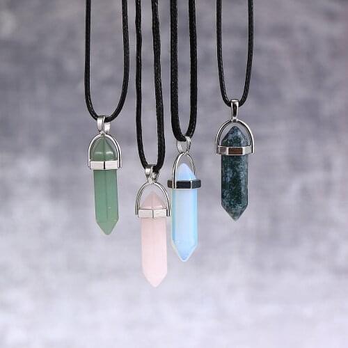 Hexagonal Column Quartz Necklaces Pendants Fashion Natural Gem Stone Bullet Pink Crystal Pendant Necklace For Men Women