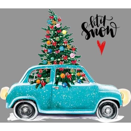Snow Car Flower Patch Vinyl Appliqued Tops Heat Transfer Diy Fashion Iron On Heat Press Winter Tree Parches