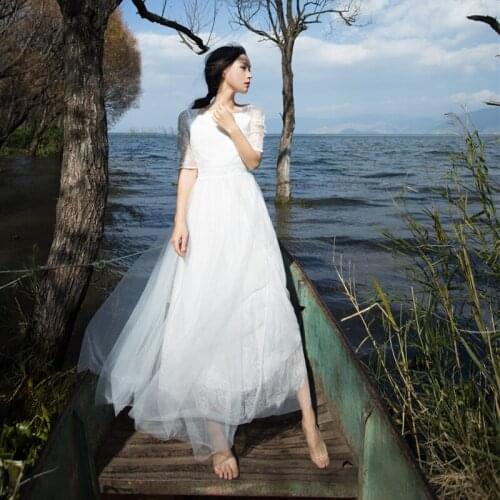 Elegant White Lace Dress Women O Neck Half Sleeve Long Dresses Female Spring Summer Lady Holiday Beach Party Vestidos