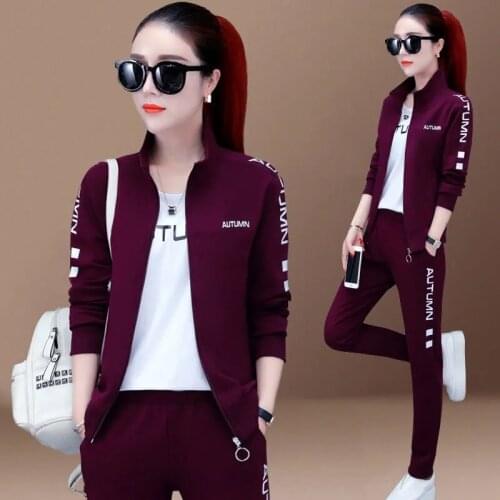 Casual Letter Print Tracksuit Women Spring Autumn Plus Size Three Piece Set Fashion Loose Zipper Sports Jacket And Pants Suit