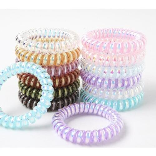 Small Thin Colorful Elastic Plastic Rubber Spiral Coil Telephone Cord Wire No Crease Hair Ties Scrunchies Hair Ring Band