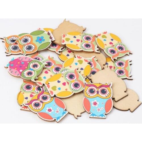 Cartoon Owl Pattern Diy Painting Wooden Handmade Accessories Decoration Childrens educational crafts 26x35mm 20pcs