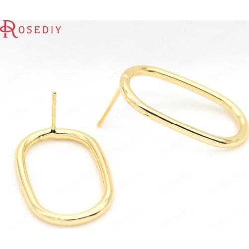 39464)6PCS 27x17MM 24K Gold Color Brass Oval Stud Earrings Pins Earrings Jewelry Making Supplies Diy Findings Accessories