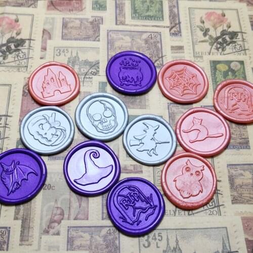 WYSE Wax Seal Stamp Halloween Wax Sello Skull Owl Sealling Stamp Wood Handle for DIY Invitation Paper Card Witch cobweb Tools