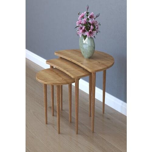 Modern RemaksMoon 3'lü Zigon Coffee table Serving Stand-Oak coffe table table bassee