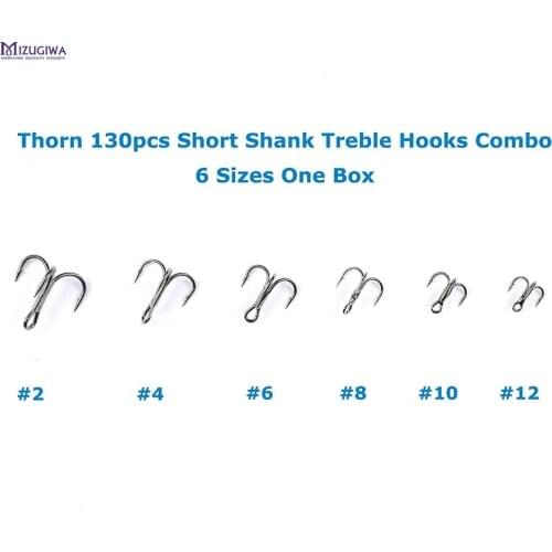 1 box MIZUGIWA Treble Fishing Hooks Short Shank Treble Hooks #2 - #12 Carbon Steel Barbed Fishhooks Triple Hooks Sea Tackle
