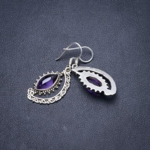 Natural Amethyst Handmade Unique 925 Sterling Silver Earrings 1.5" Y2416