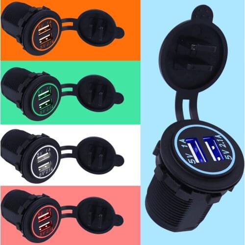 Waterproof USB Car Charger Dual Socket 5V 2.1A / 1A For iPhone 5 5s SE 6 6s Plus 7 7 Plus 4 4s 5c Car Charge Socket