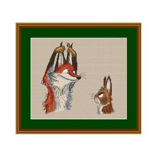 Rabbit and wolves cross stitch aida 18ct 14ct 11ct black cloth people kit embroidery DIY handmade needlework
