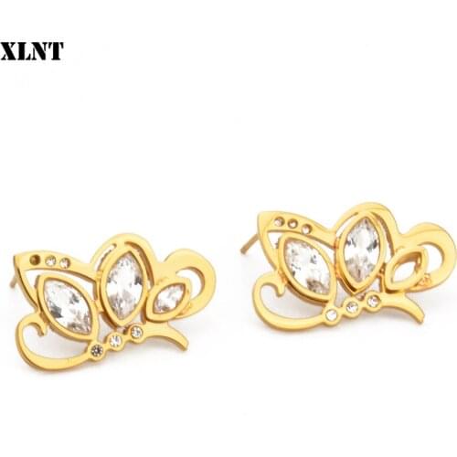 XLNT Womens Angel Wings Stud Earrings Rhinestone Inlaid Stainless Ear Jewelry Party Earring Gothic Feather Brincos Fashion 2019