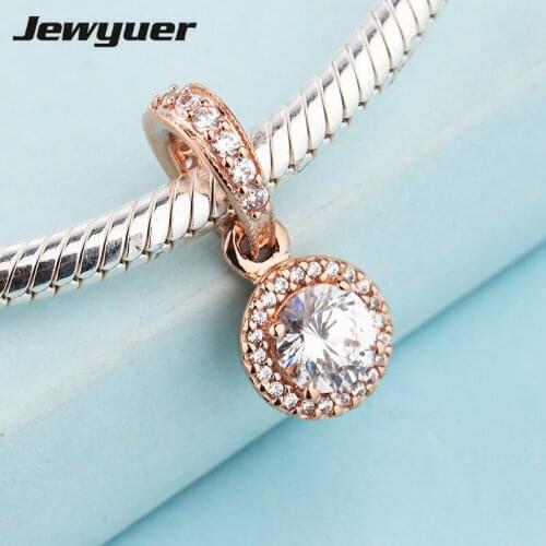 Classic Elegance dangle charms with rose fit 925 sterling silver bracelets necklaces DIY pendant for fine jewelry make DA0692R