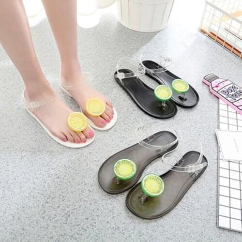 Siddons Fruit Design Womens Sandals PVC Transparent Ankle Strap Ladies Summer Beach Shoes Woman Clip Toe Roman Flats Sandals