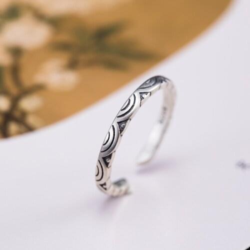 VLA Retro Simple Texture Ring Womens 925 Sterling Silver National Cloud Ring 2021 Trend Adjustable Jewelry Accessories