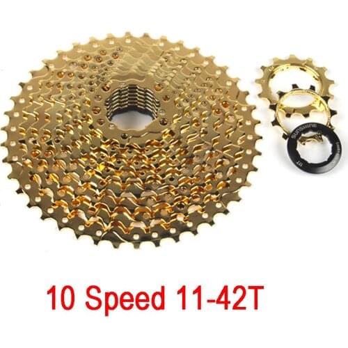 10 Speed 11-42T/11-36T MTB mountain bike Cassette 10s 42T/36T Wide Ratio Gold Bicycle Freewheel