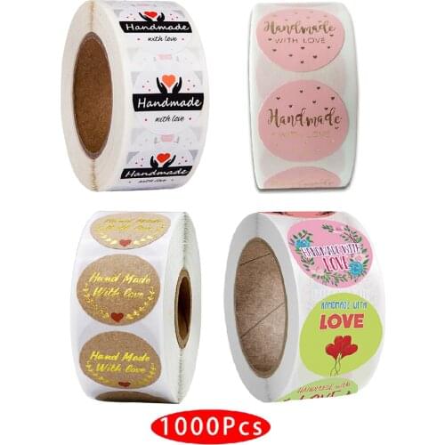1000Pcs/pack Korean Cute Kawaii Aesthetic Handmade with Love Heart Thank You Sticker Seal Label Baking Scrapbooking Material Art