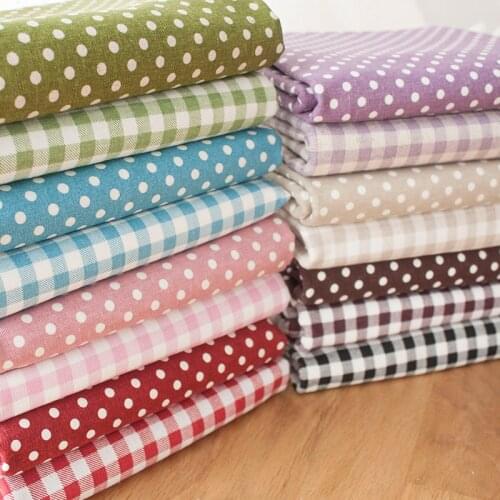 150x50cm Plaid Cotton Linen Fabric Water Jade Round Dots Fabric Curtain Pillow Sofa Tablecloth Fabric DIY Apparel Sewing Fabric