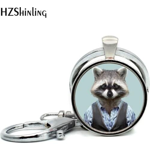 2017 New Arrival Common Raccoon Keychains Raccoon Jewelry Cute Animal Glass Dome Key ring Wholesale