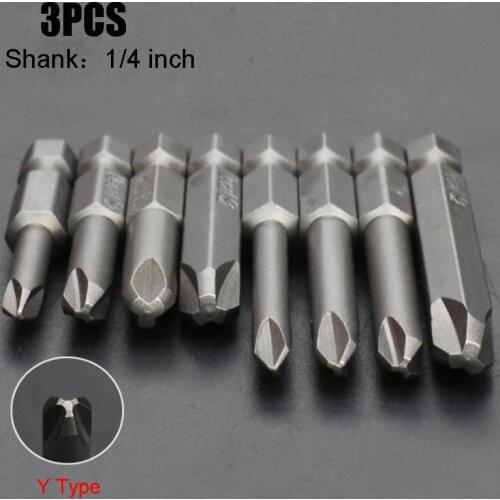 3PCS Y Type Screwdriver Bits 1/4 Inch Hex Shank Head Outer triangle Driver Bit Magnetic Screwdriver Bit Set For Pocket Hole Jig