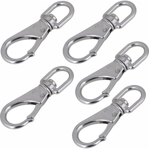 5pcs Marine Boat Swivel Eye Spring Snap Hook Size 2# M6 304 Stainless Steel Silver
