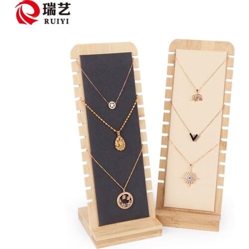 Jewelry Display Wood Shelf Necklace Black White 12 slot Long Chain Show Board Pendant Organizer Holder