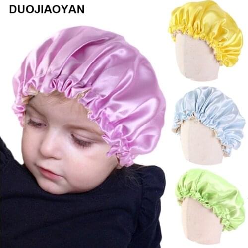 DUOJIAOYAN New Childrens adjustment buckle double layer satin candy color headwrap baby bonnet bandana Fashion elastic nightcap