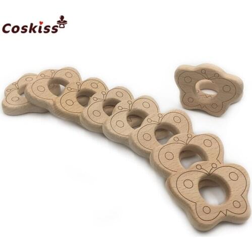 DIY Baby Teether Nursing Accessories Organic Natural Beech Wooden Butterfree Hand Cut Toy Baby Wooden Teether Baby Teething Toys